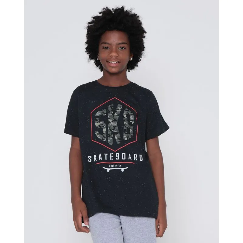 Camiseta Juvenil Botonê Estampa Skateboard Preta 12