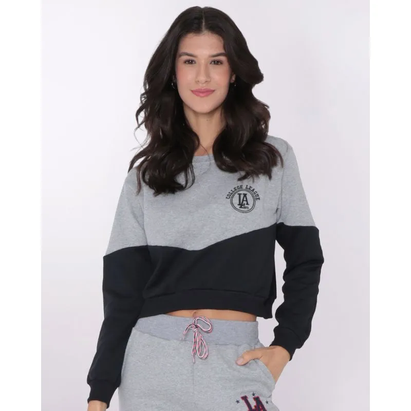Blusa Cropped Feminina Moletom Recorte Cinza M