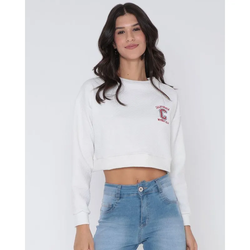 Blusa Cropped Matelassê Bordada Off White P