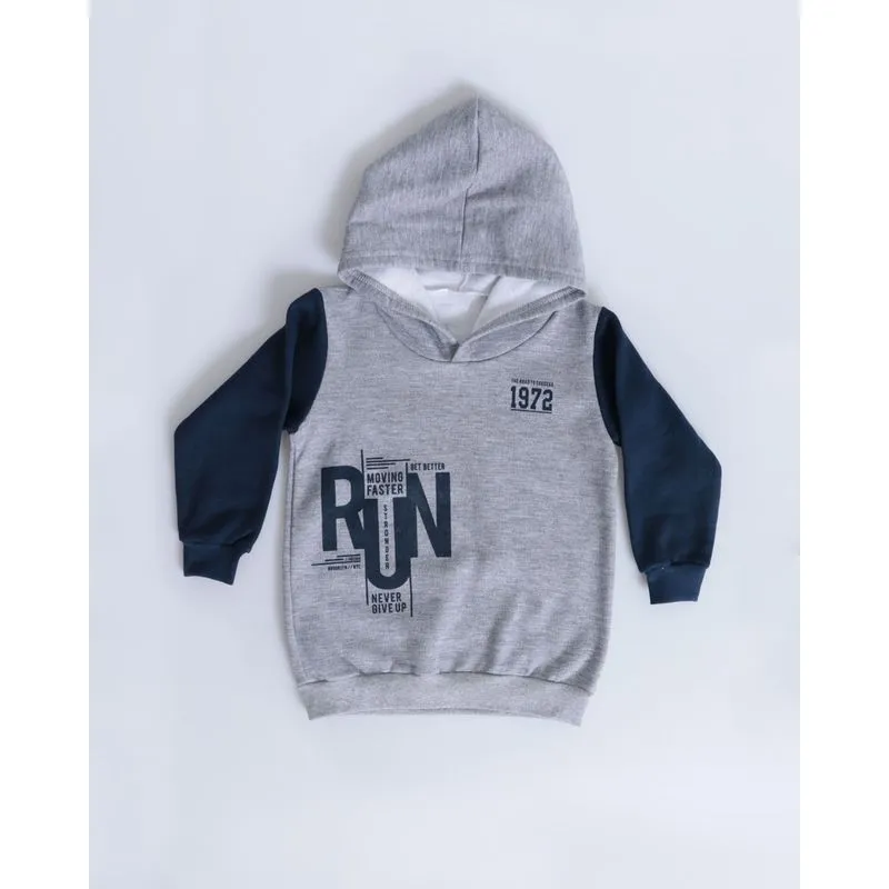 Blusão Moletom Bebê Capuz Estampa Run Cinza Claro 2