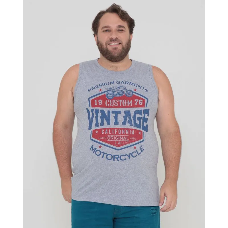 Regata Plus Size Masculina Estampa Vintage Cinza G4