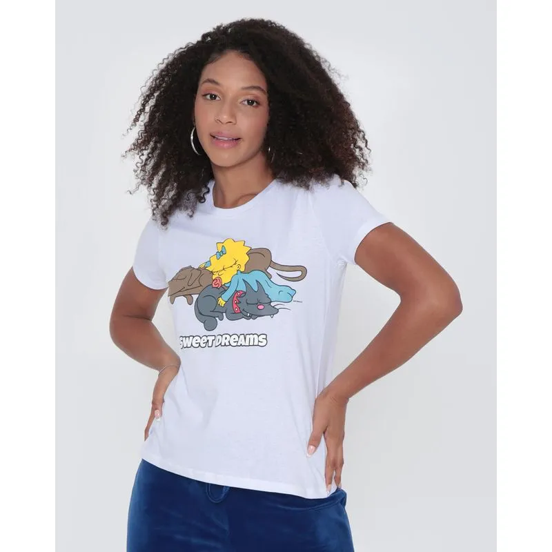 Camiseta Feminina Manga Curta Estampa Maggie Os Simpsons Branca G
