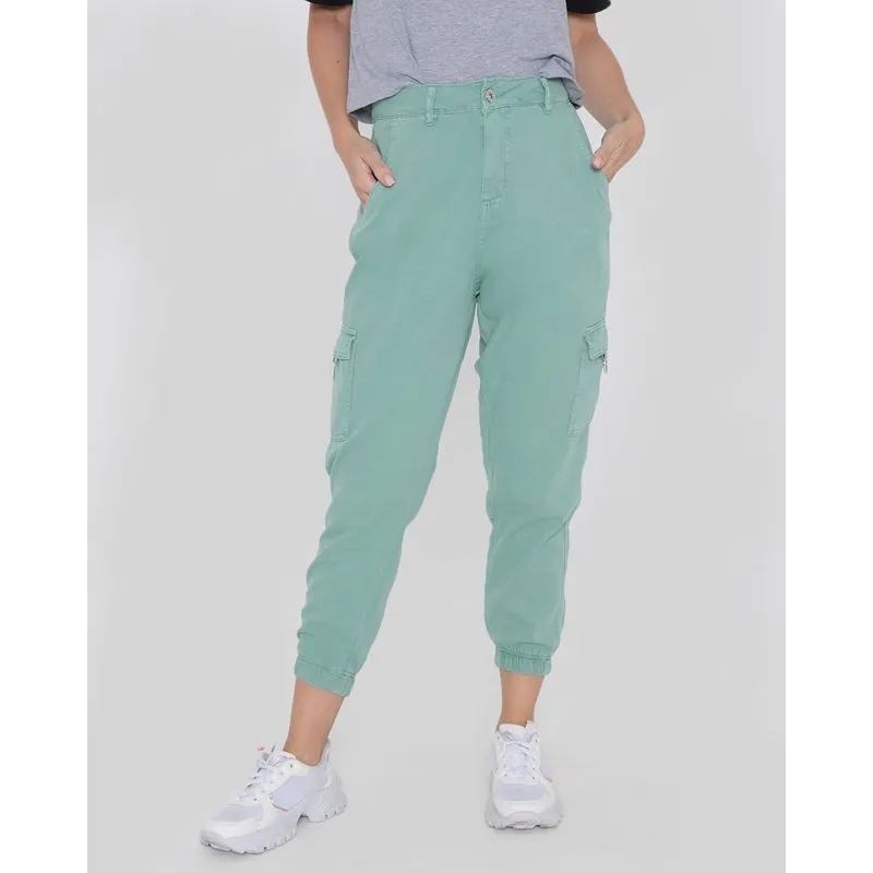 Calça Sarja Feminina Jogger Cargo Verde Claro 36