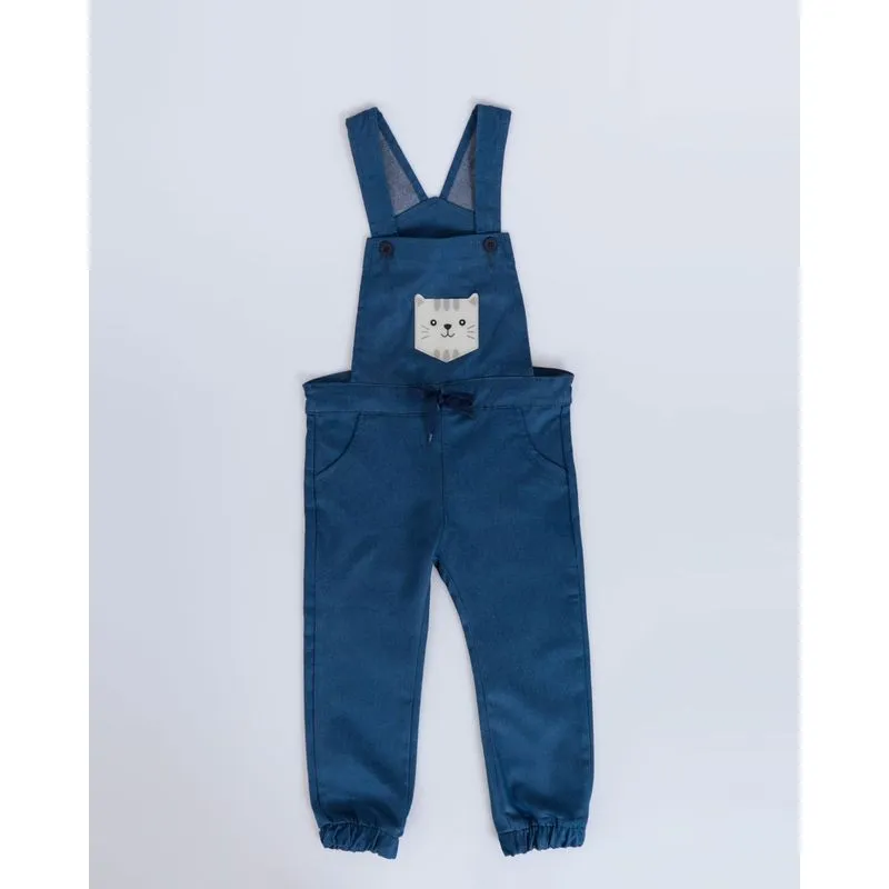 Macacão Bebê Jeans Bolso Tigre Azul 1