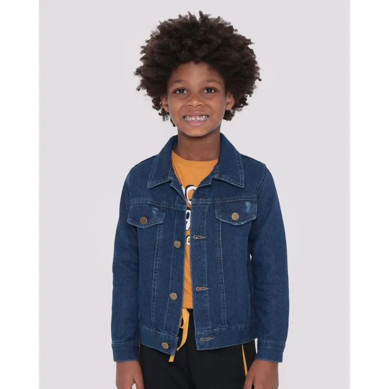 Jaqueta Jeans Infantil Bolso Puído Azul Médio 4