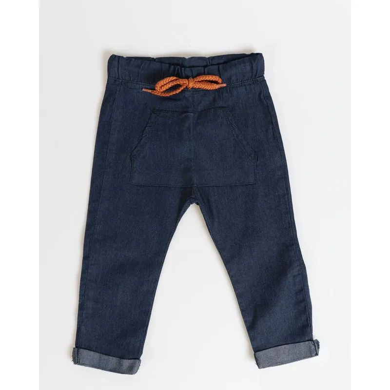 Calça Jeans Bebê Com Amarração Azul Escuro M