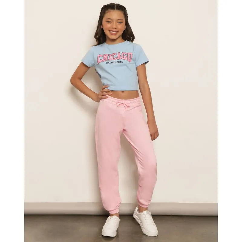 Calça Moletom Juvenil Jogger Rosa 12