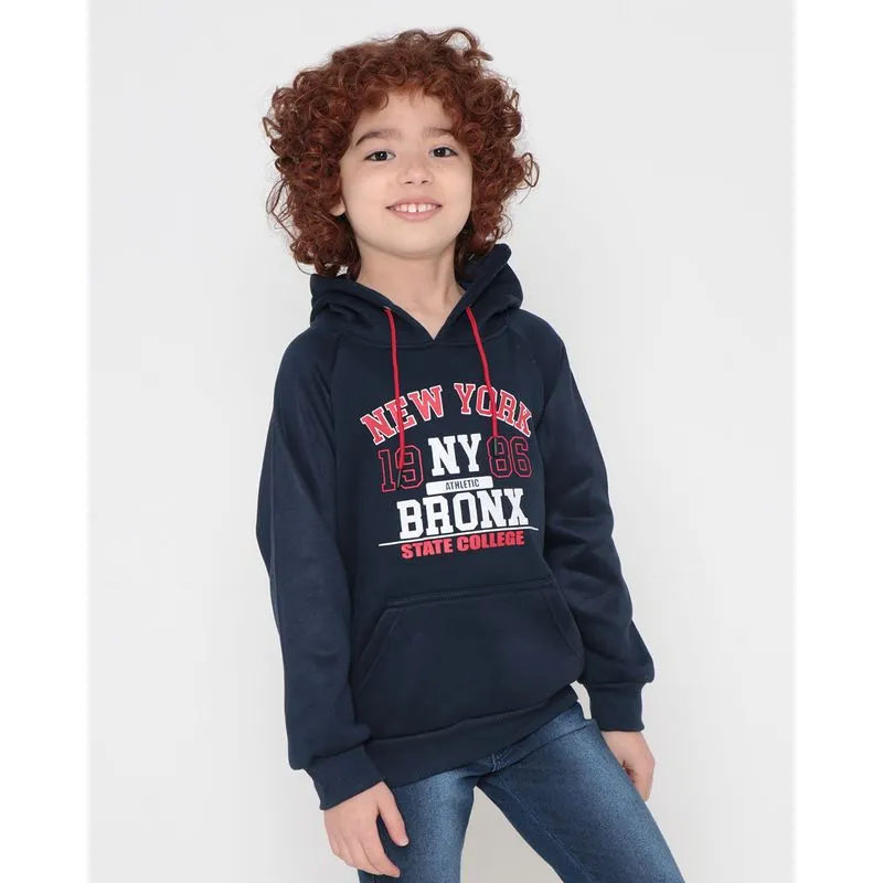 Blusão Moletom Infantil Com Capuz Estampa NY Bronx Azul Marinho 6