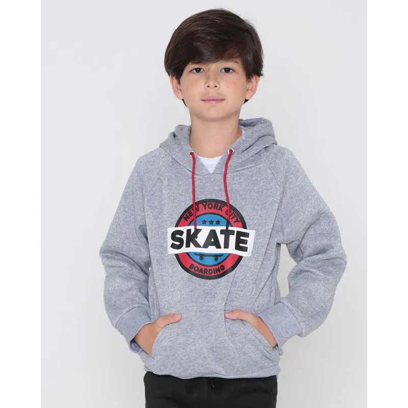 Blusão Moletom Infantil New York Skate Cinza Claro 4