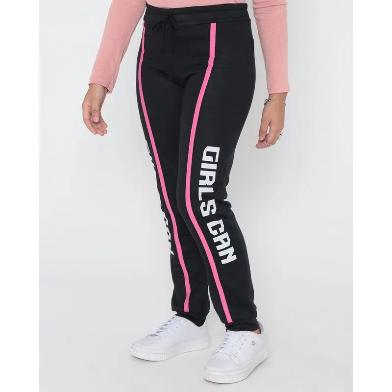 Calça Moletom Juvenil Jogger Girls Can Preta 16
