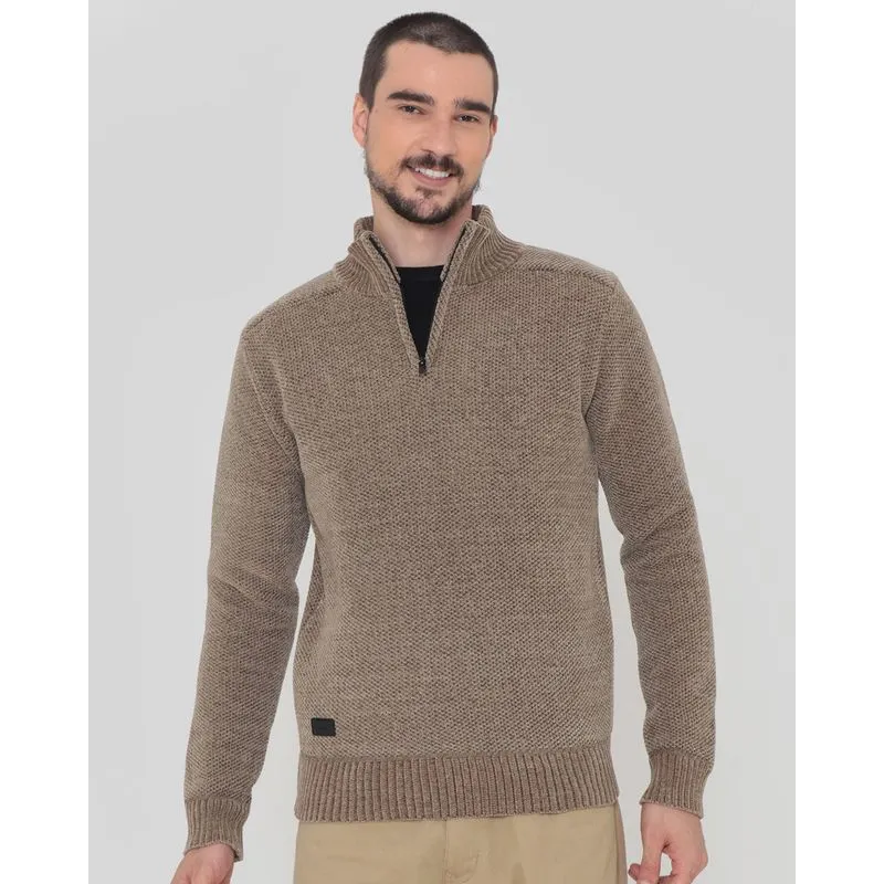 Suéter Masculino Tricô Com Veludo Marrom Claro G