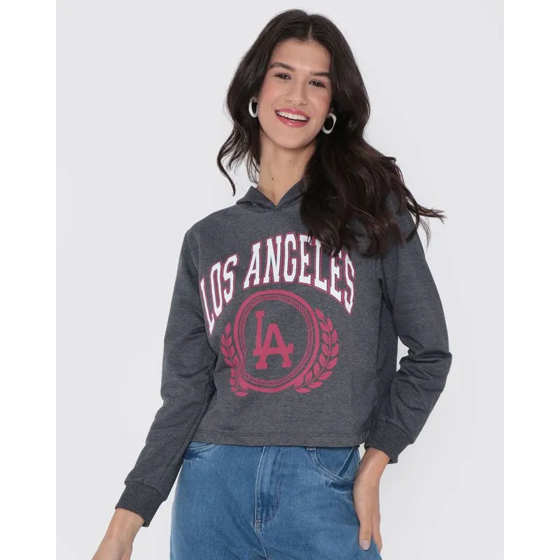 Blusa Feminina Moletinho Cropped Estampa Los Angeles Cinza Escuro P