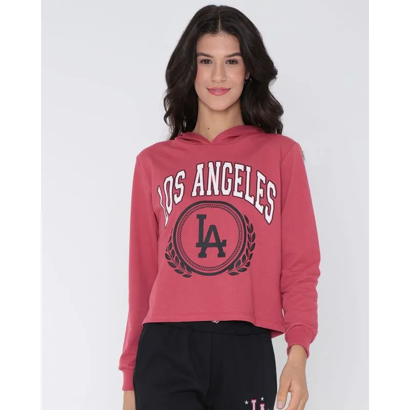 Blusa Feminina Moletinho Cropped Estampa Los Angeles Vermelha GG
