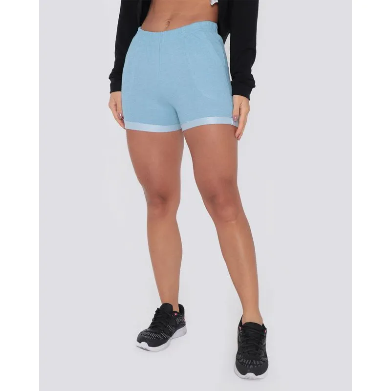 Short Moletinho Feminino Fitness Rajado Azul Claro P
