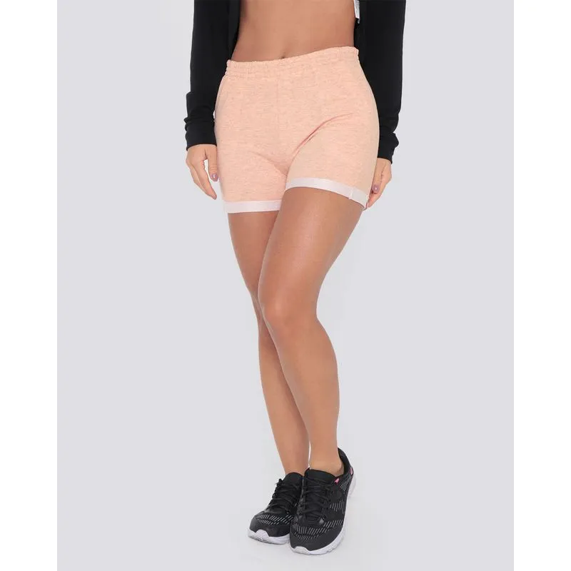 Short Feminino Moletinho Fitness Rajado Laranja Claro P