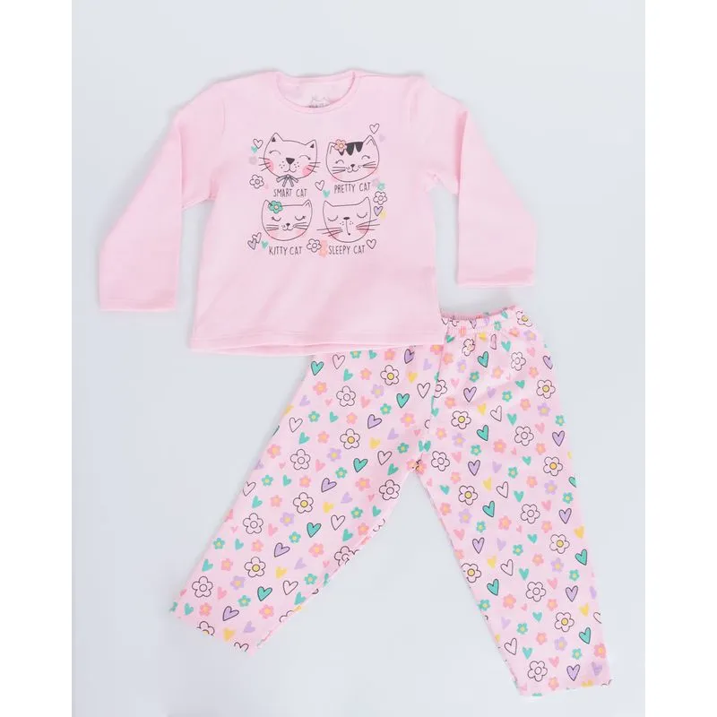 Pijama Bebê Moletom Gatinhas Rosa 1