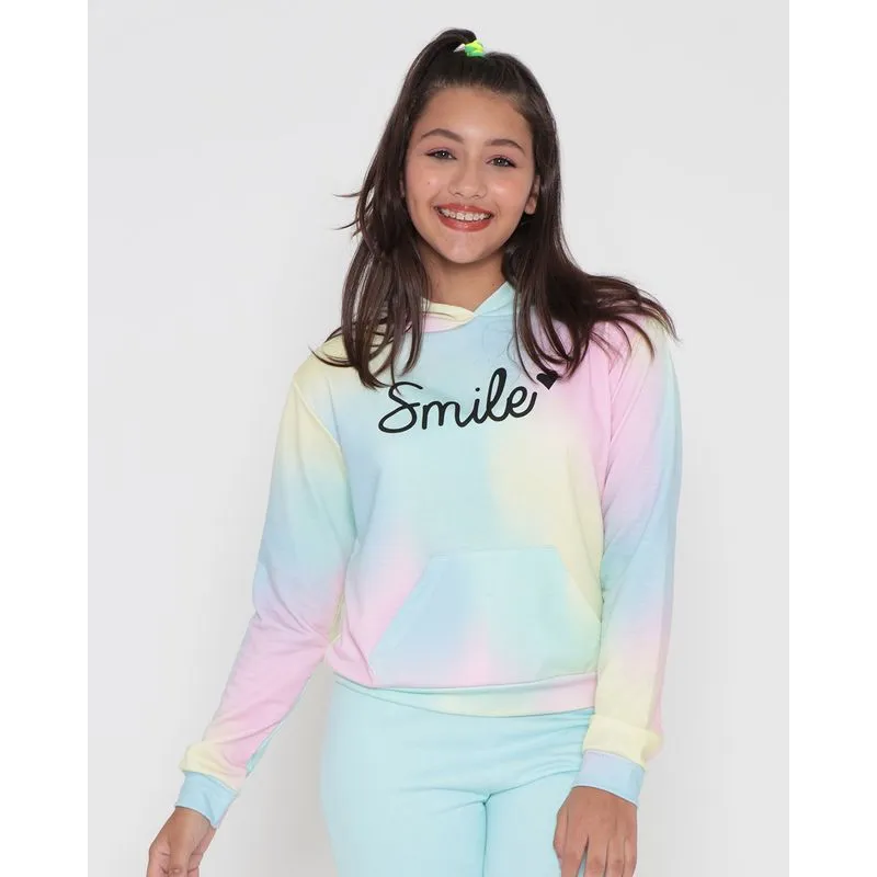 Blusão Moletinho Juvenil Tie Dye Smile Rosa 16