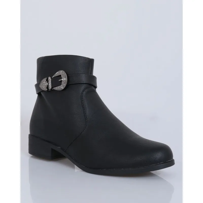 Bota Feminina Cano Curto Fivela Preta 35