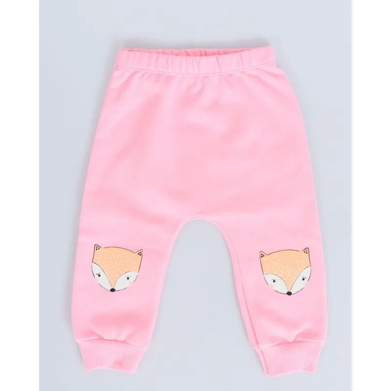 Calça Moletom Bebê Jogger Raposinha Rosa Claro G
