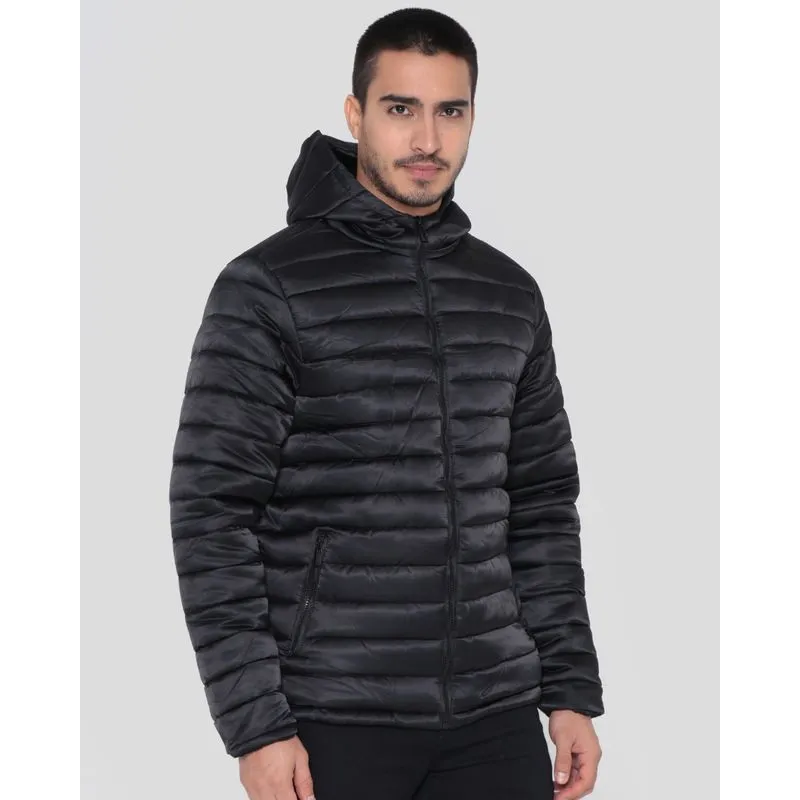 Jaqueta Masculina Puffer Capuz Preta GG