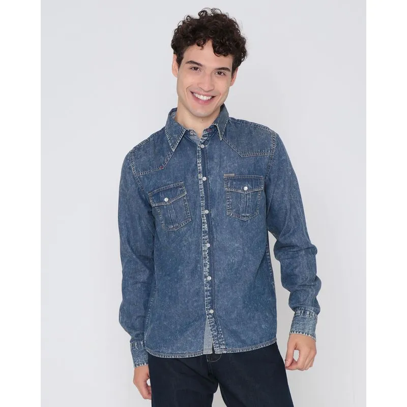 Camisa Masculina Jeans Estonada Gangster Azul GG