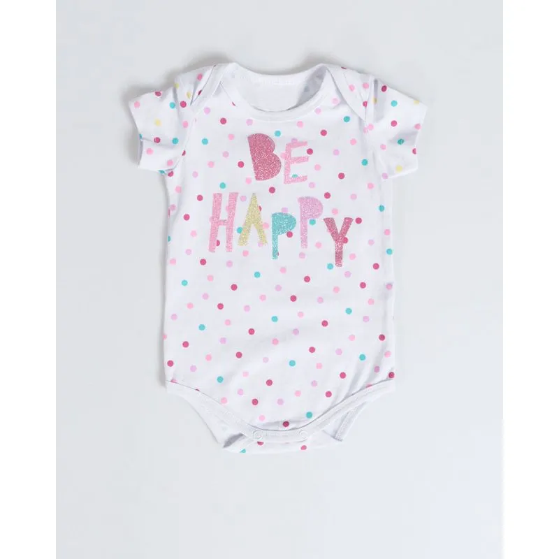 Body Bebê Be Happy Poá Colorido Branco M