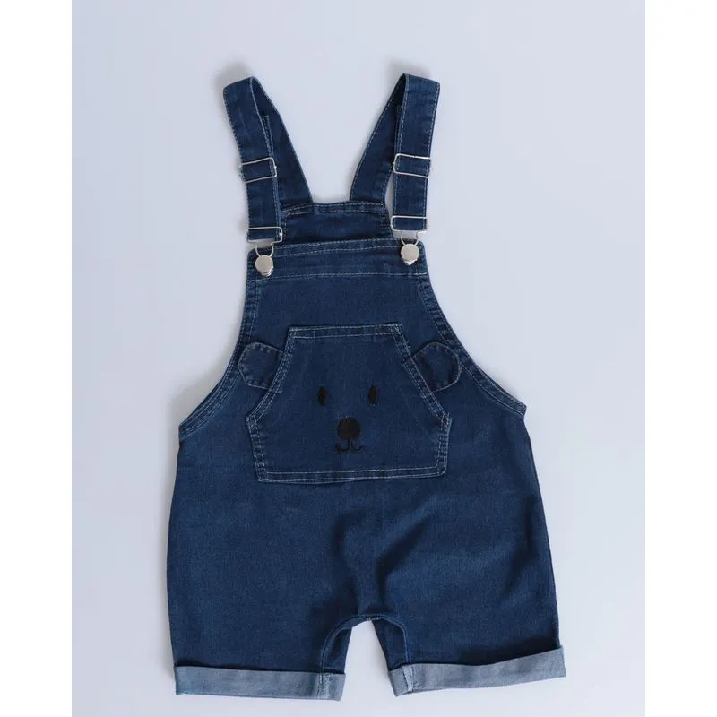 Macaquinho Jeans Bebê Ursinho Azul Escuro 2