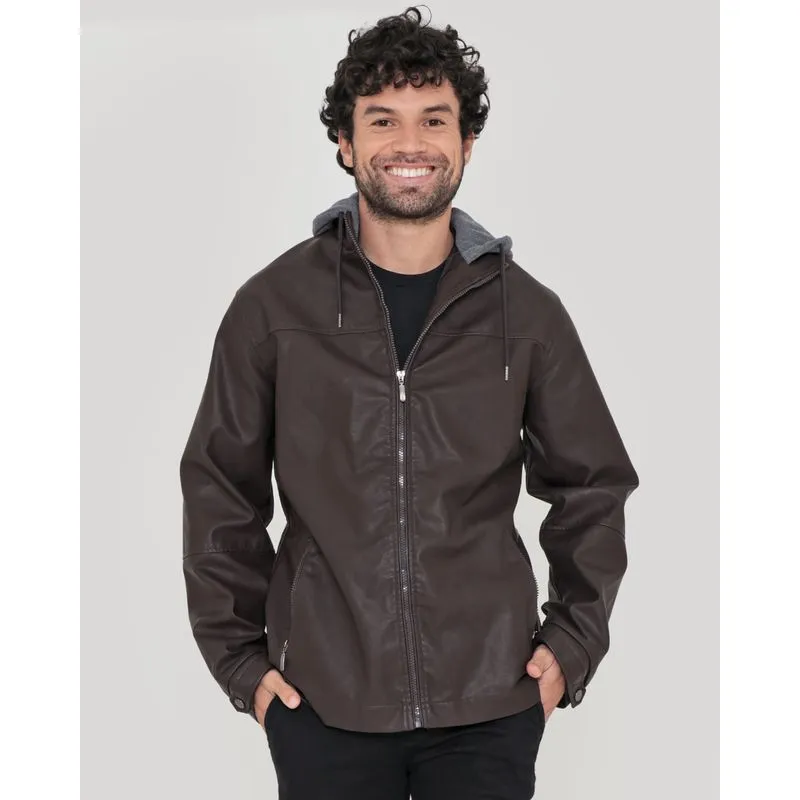 Jaqueta Masculina Sintética Capuz Moletom Marrom GG