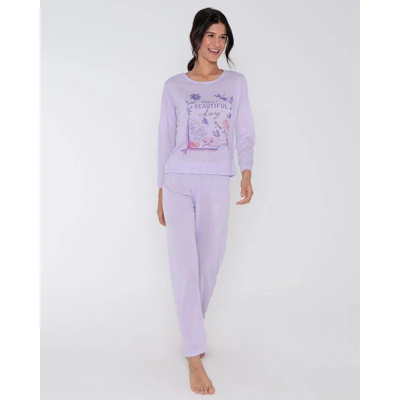 Pijama Feminino Longo Estampa Beautiful Lilás G