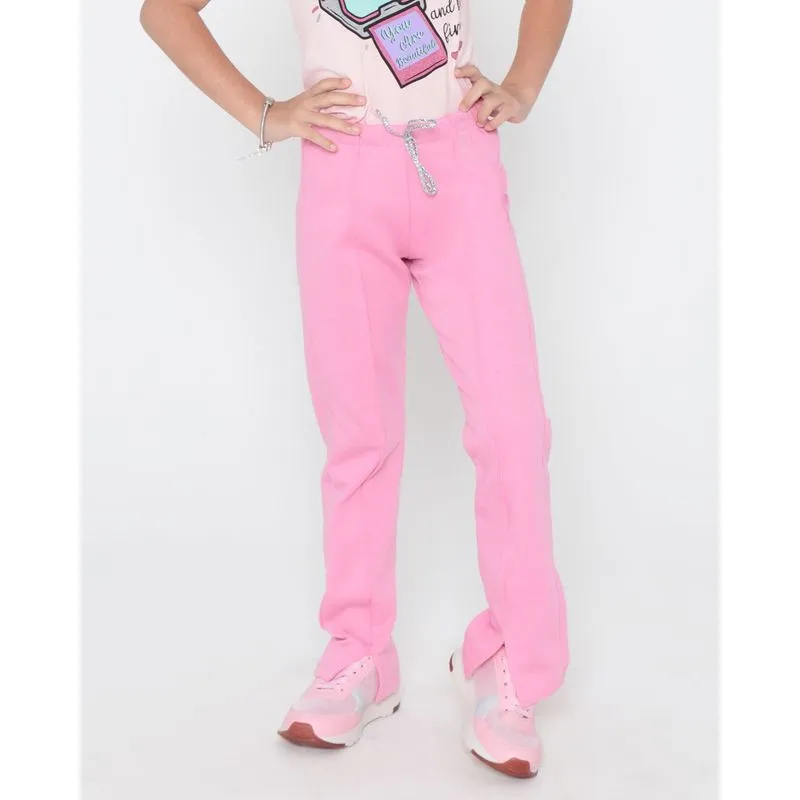 Calça Moletom Infantil Detalhe Barra Rosa 10