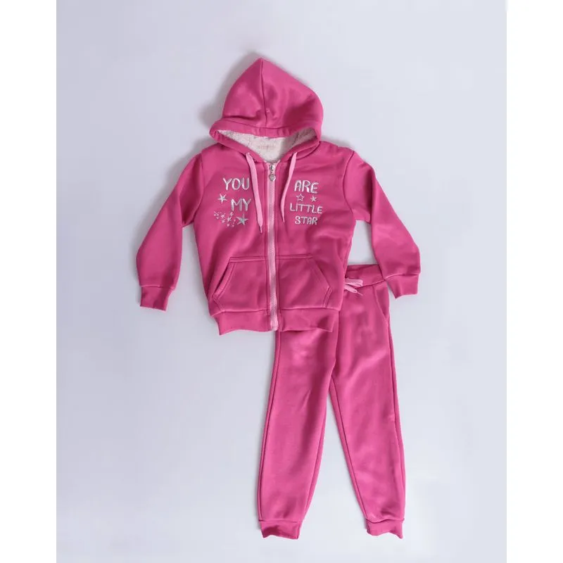 Conjunto Moletom Bebê Longo Com Sherpa Bordado Star Rosa 3