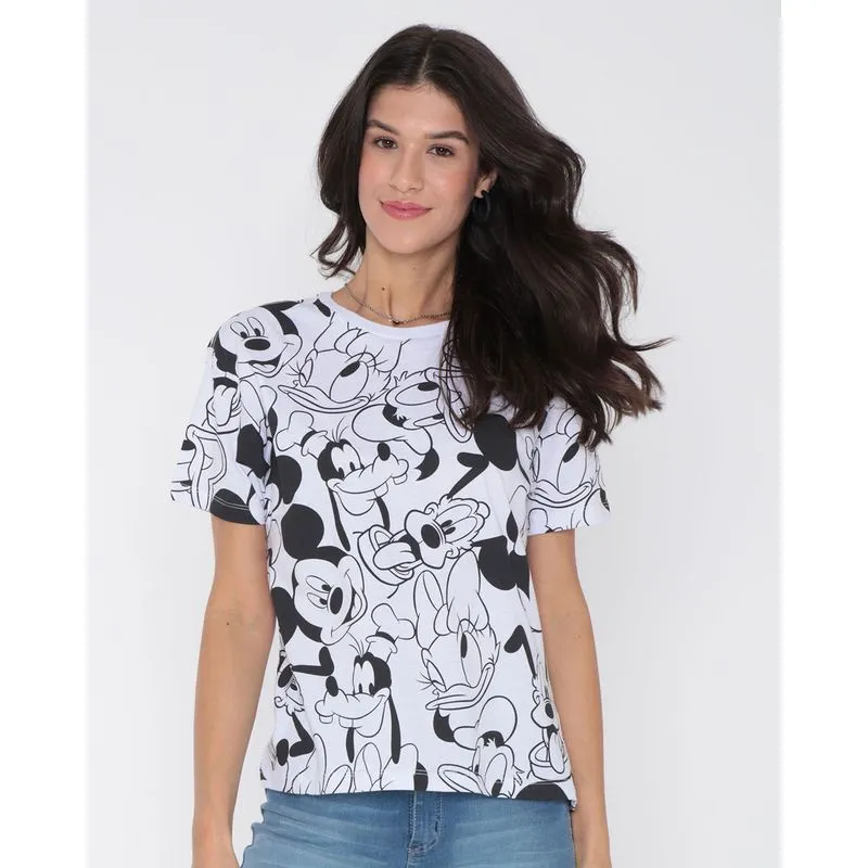 Camiseta Feminina Algodão Disney Mickey E Seus Amigos Branca M