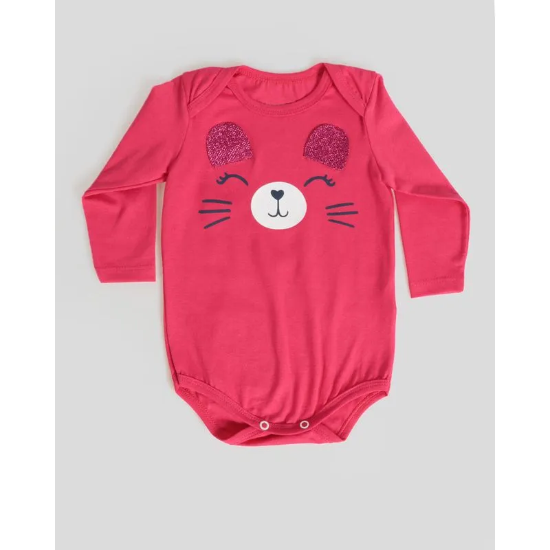 Body Bebê Manga Longa Estampa Interativa Ursinho Rosa P