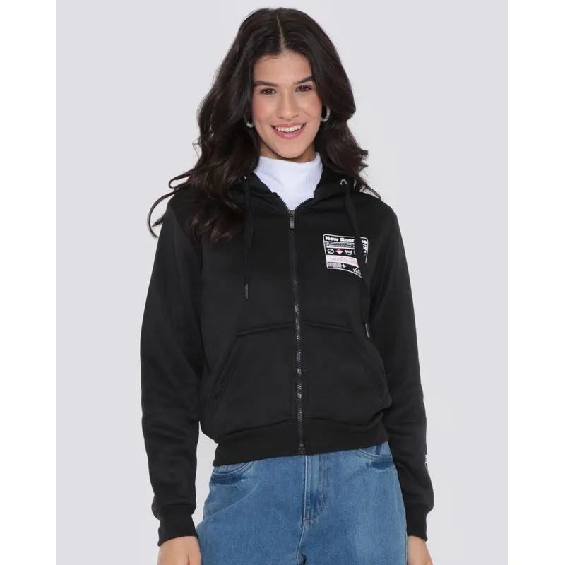 Casaco Feminino Moletom Capuz Estampa New Energies Preto GG
