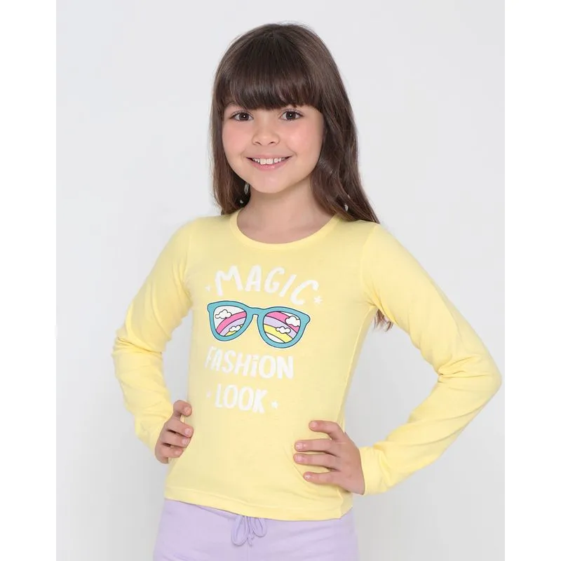 Blusa Infantil Manga Longa Estampa Magic Amarelo Claro 6