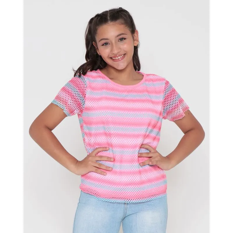 Blusa Juvenil Tela Manga Curta Rosa 14