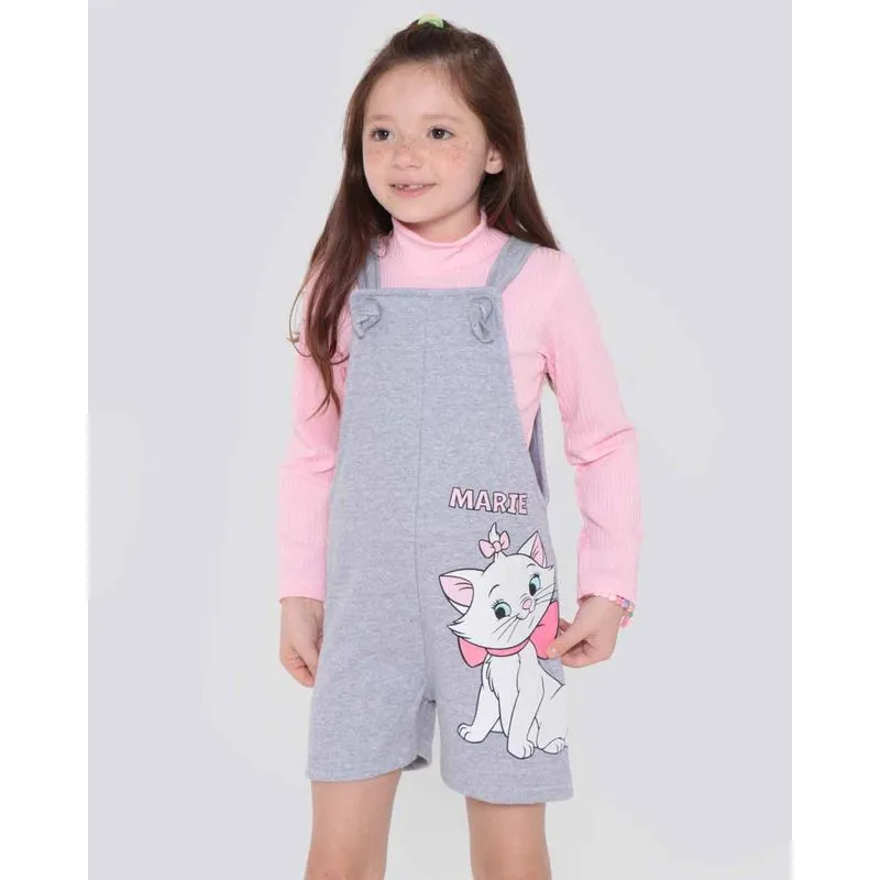 Conjunto Infantil Blusa E Jardineira Gata Marie Disney Cinza Claro 4