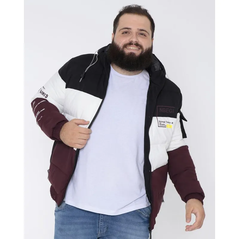 Jaqueta Masculina Plus Size Puffer Recortes Capuz Preto G3