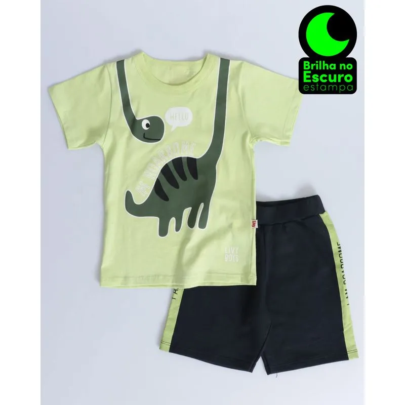 Conjunto Bebê Estampa Dino Brilha No Escuro Verde Claro 2