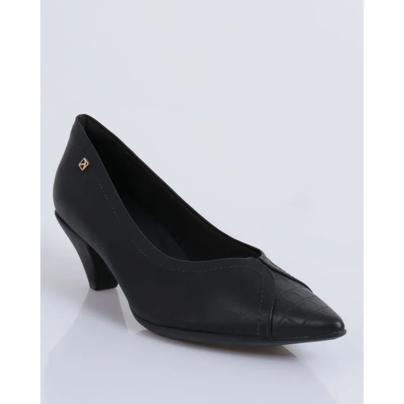 Scarpin Piccadilly Anatomic Salto Baixo Recorte Croco Preto 36