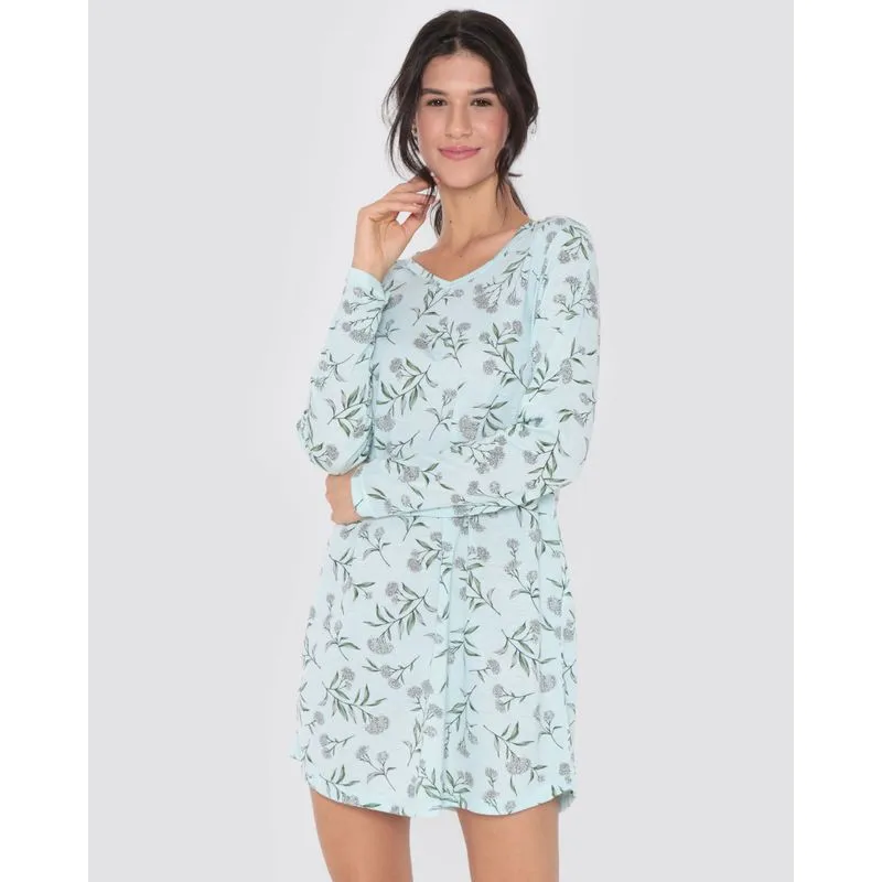 Camisola Feminina Manga Longa Floral Verde Claro G