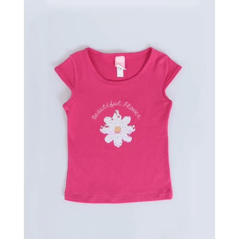 Blusa Bebê Manga Copo Beautiful Flower Paetê Rosa 3