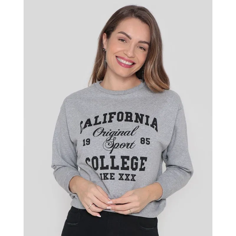 Blusa Feminina Moletom Califórnia Cinza GG