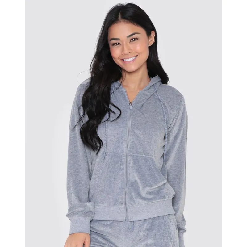 Casaco Feminino Com Zíper e Capuz Plush Cinza Claro GG