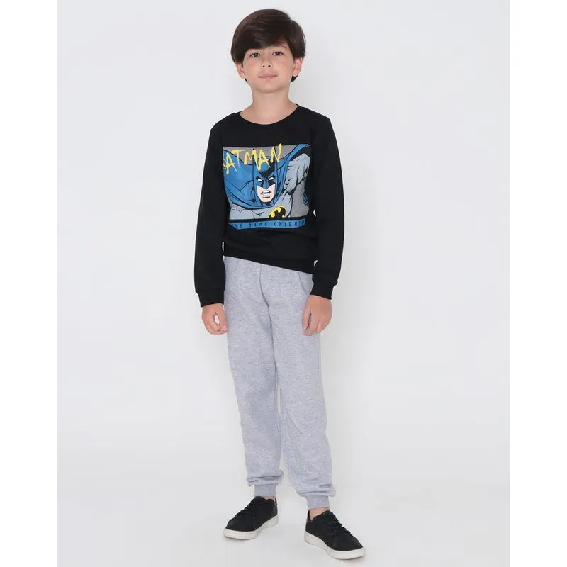 Conjunto Moletom Infantil Longo Batman Liga Da Justiça Preto 8