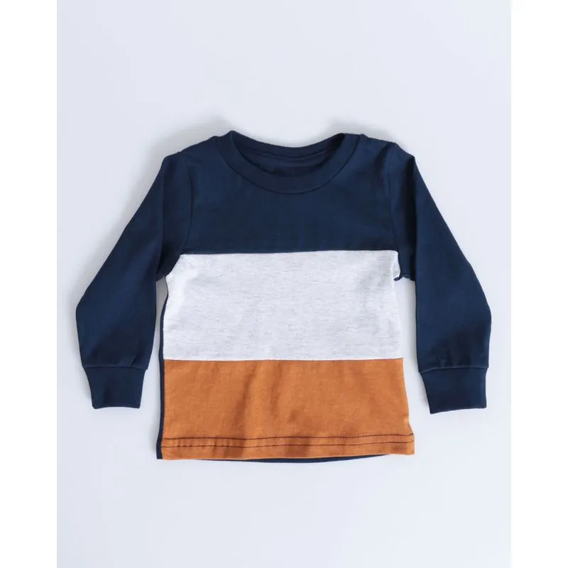Camiseta Bebê Manga Longa Recortes Azul Marinho M
