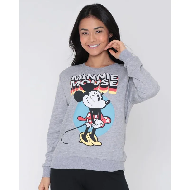 Blusão Moletinho Feminino Minnie Mouse Disney Mescla Claro M
