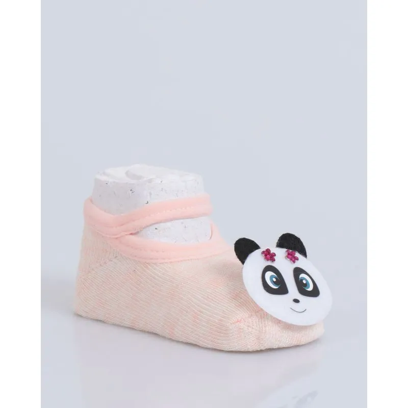 Meia Bebê Sapatilha Estampa 3D Panda Rosa Claro 0 A 6