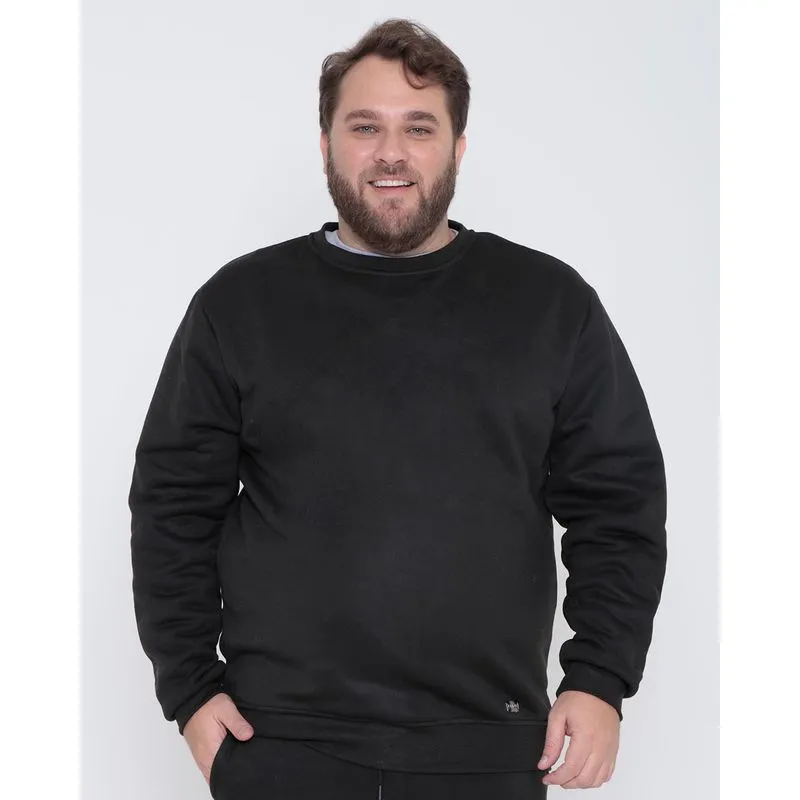 Blusão Moletom Masculino Plus Size Básico Preto G3