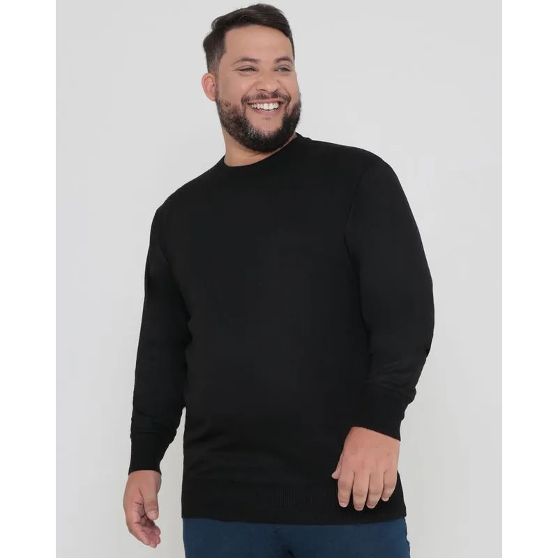 Suéter Tricô Masculino Plus Size Básico Preto G2